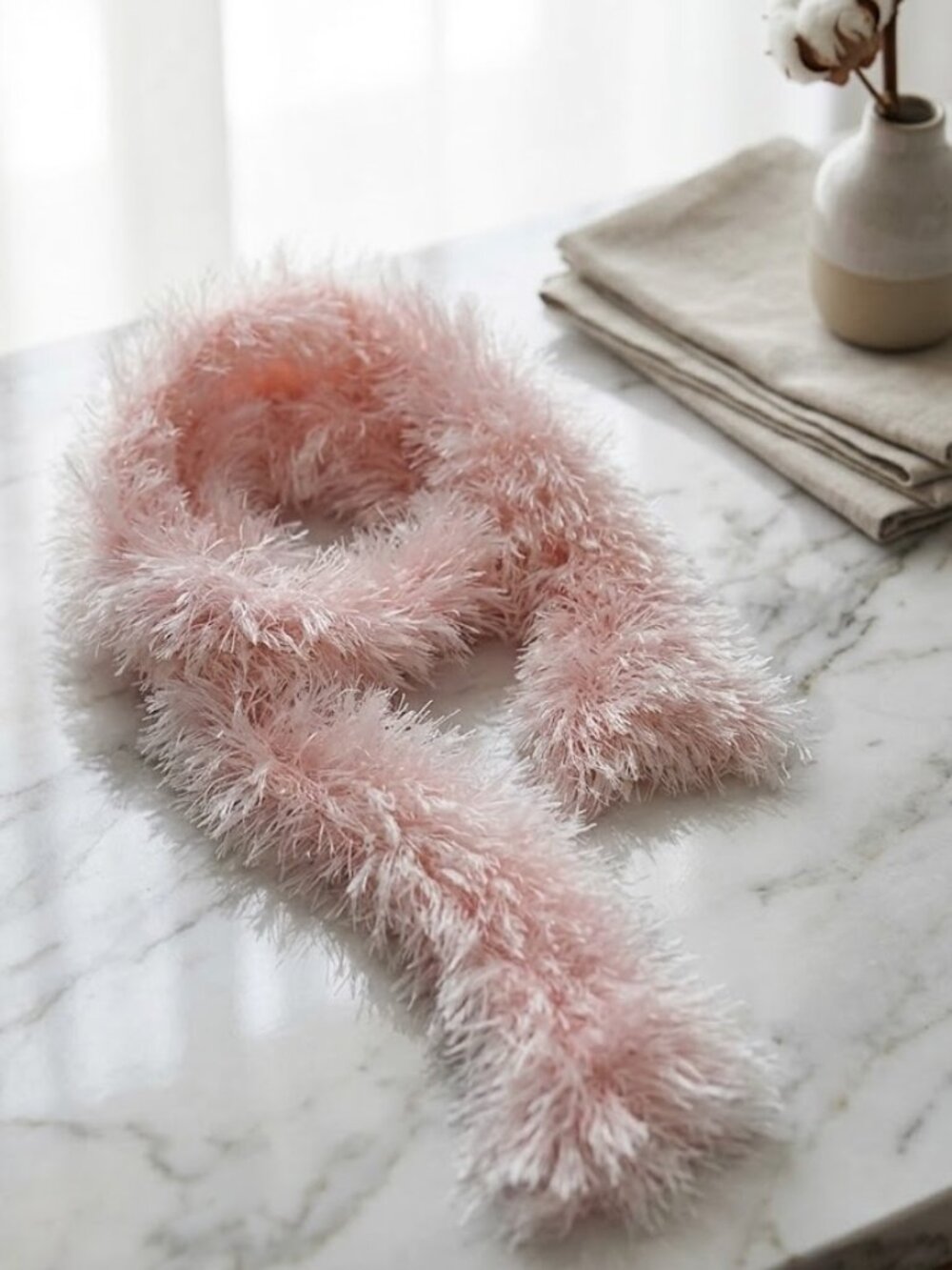 Delicate Blush Faux Scarf - Handmade Pink Knitted Wrap